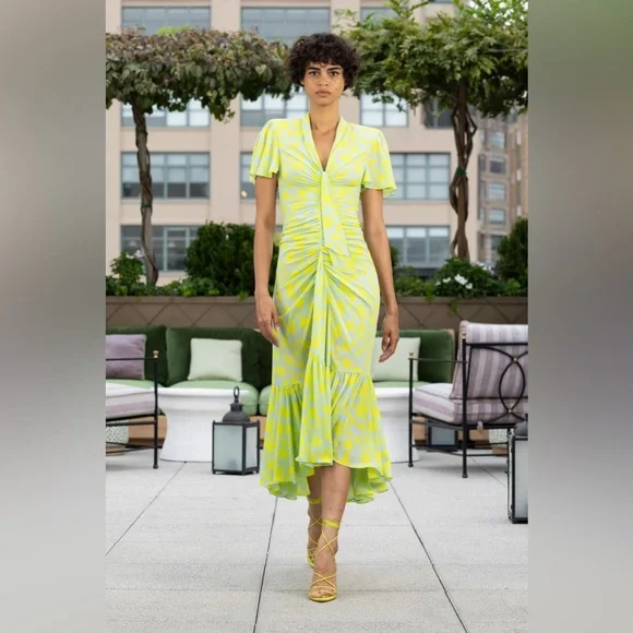 NWT cinq a' sept Floral Ruched High-Low Midi Dress Size 6 - Picture 2 of 9